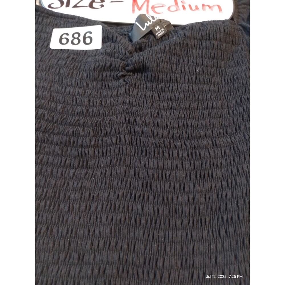 Lulus Women's size M Savia Black Smocked Puff Sleeve Crop Whimsigoth Witchy Top - Picture 9 of 12
